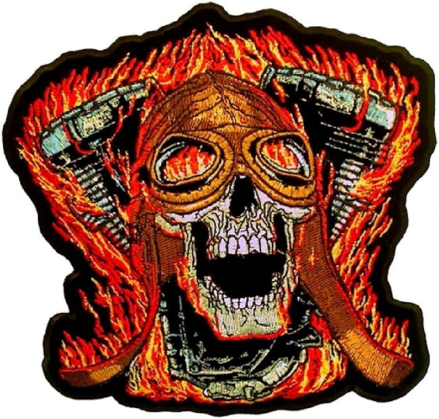 Patch personalizado Bordado Big Atom Tamanho grande Grande Tamanho bordado Skull Biker por atacado Ferro personalizado em remendos de bordados à mão para chapéu