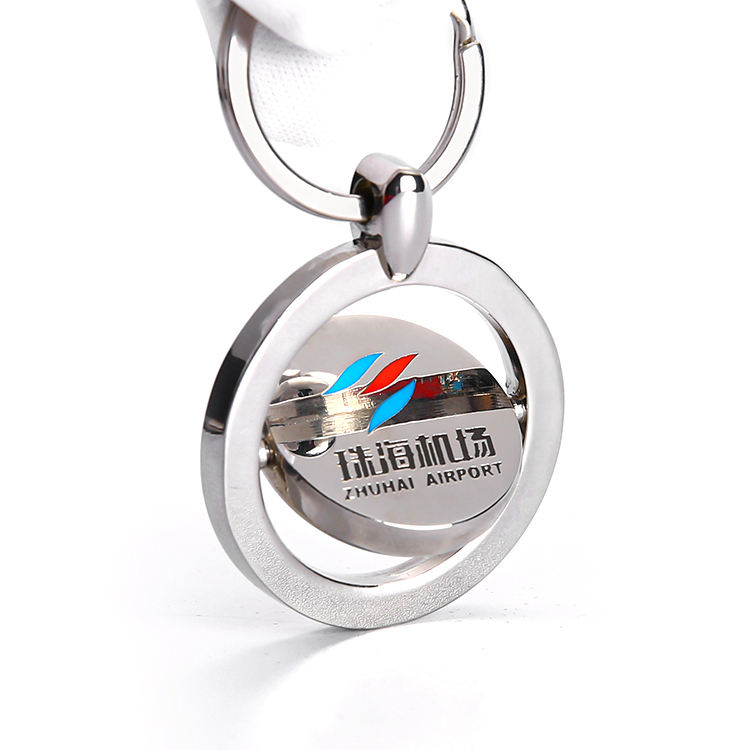 Metal de metal personalizado Silver Spin Keychain redonda de chaveiro flutuante de metal anel