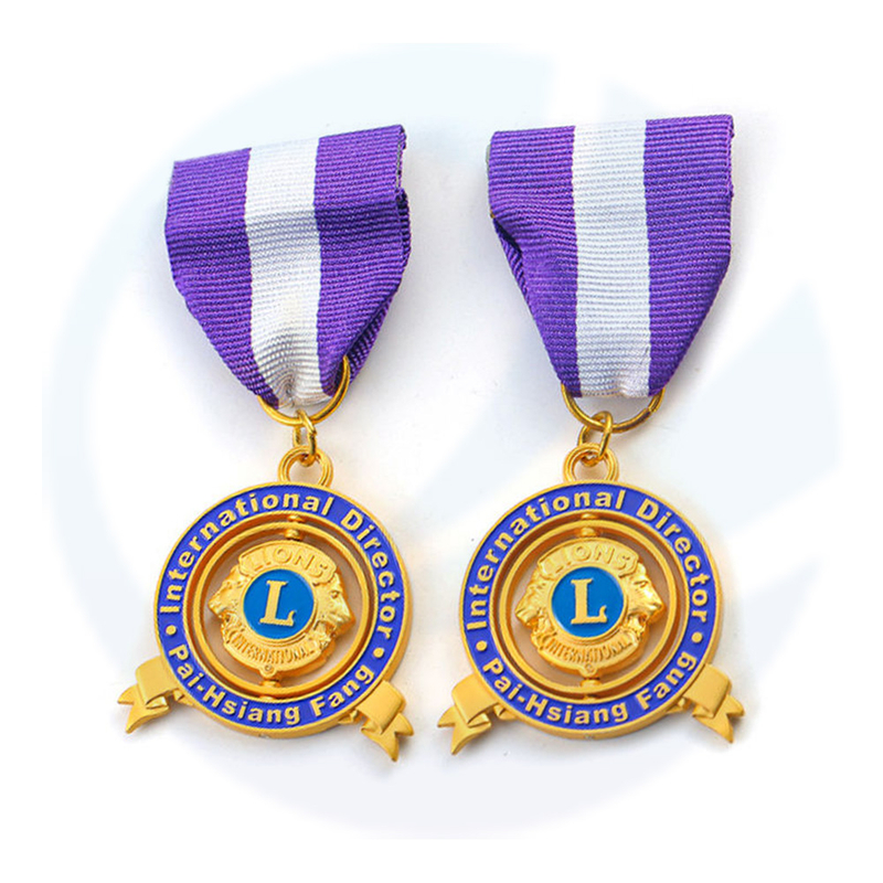 Metal Custom 3D Lions Club Lapela Pin Medallas de Metal Medalha Honorável Campanha Medalhas Rotativas com Fita Curta