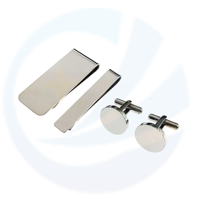 Fábrica personaliza aço inoxidável punho link em branco Sliver Cuff Link Set