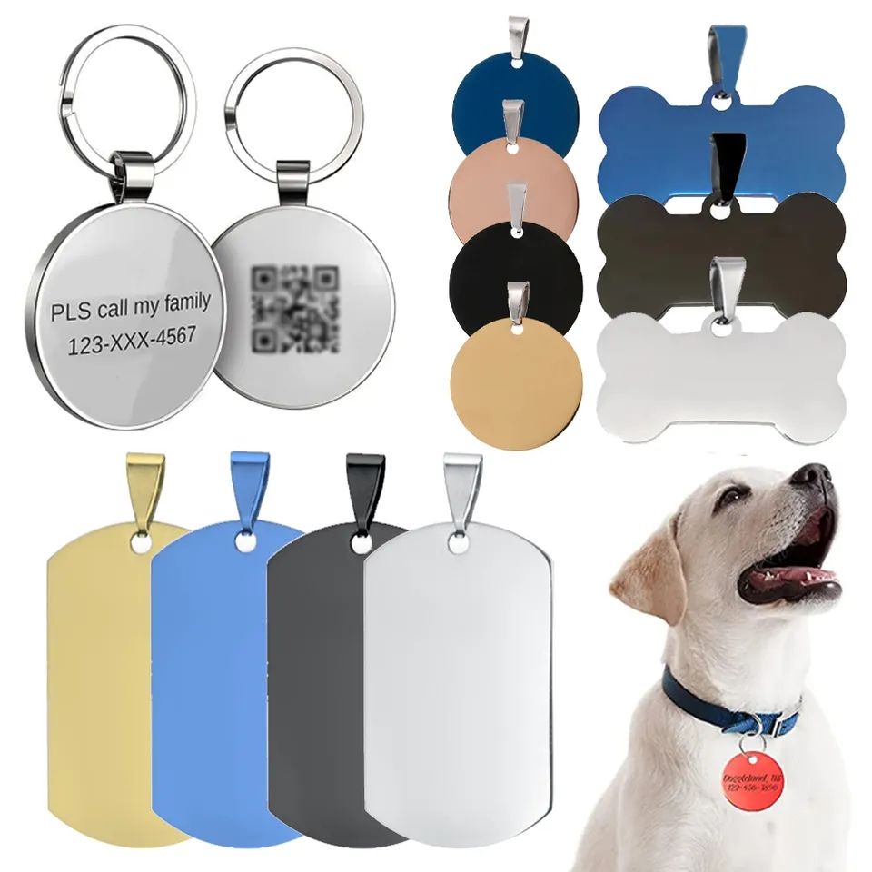 Logotipo de gravação a laser personalizado Tag Pet Metal Blank Sublimation Dog Id Tags