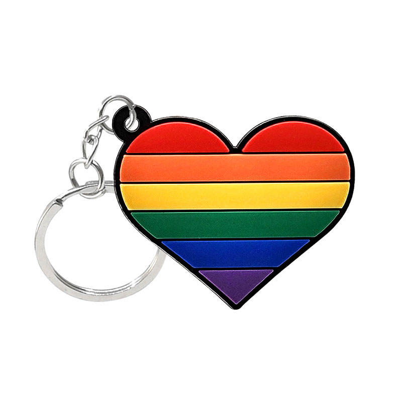 Chave de chaveiro de borracha de borracha de borracha personalizada Chave 2D PRIDE GAY LGBT Rainbow PVC Silicone Keychain com anel