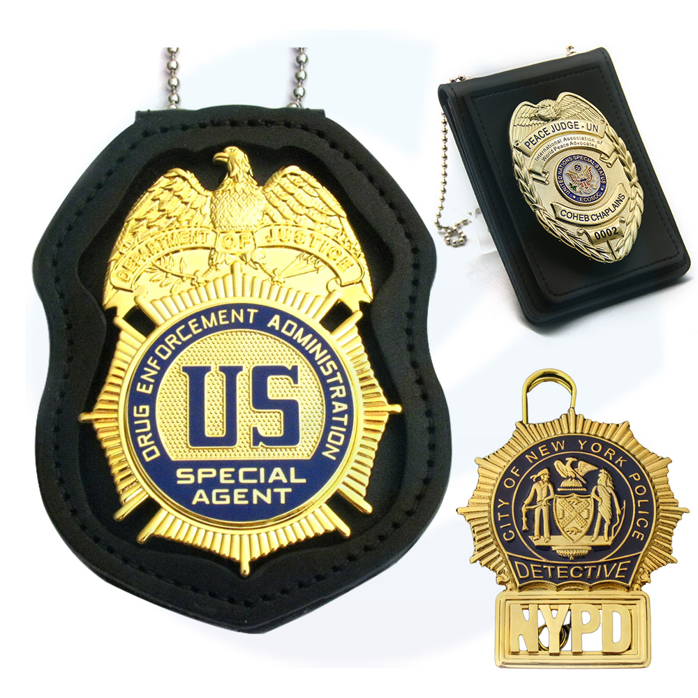 China SedEx BSCI Certificado Factory Logipo Custom Design Design Metal Crafts Awards Badge titular de couro Cardeiro de lapela da polícia militar Militar