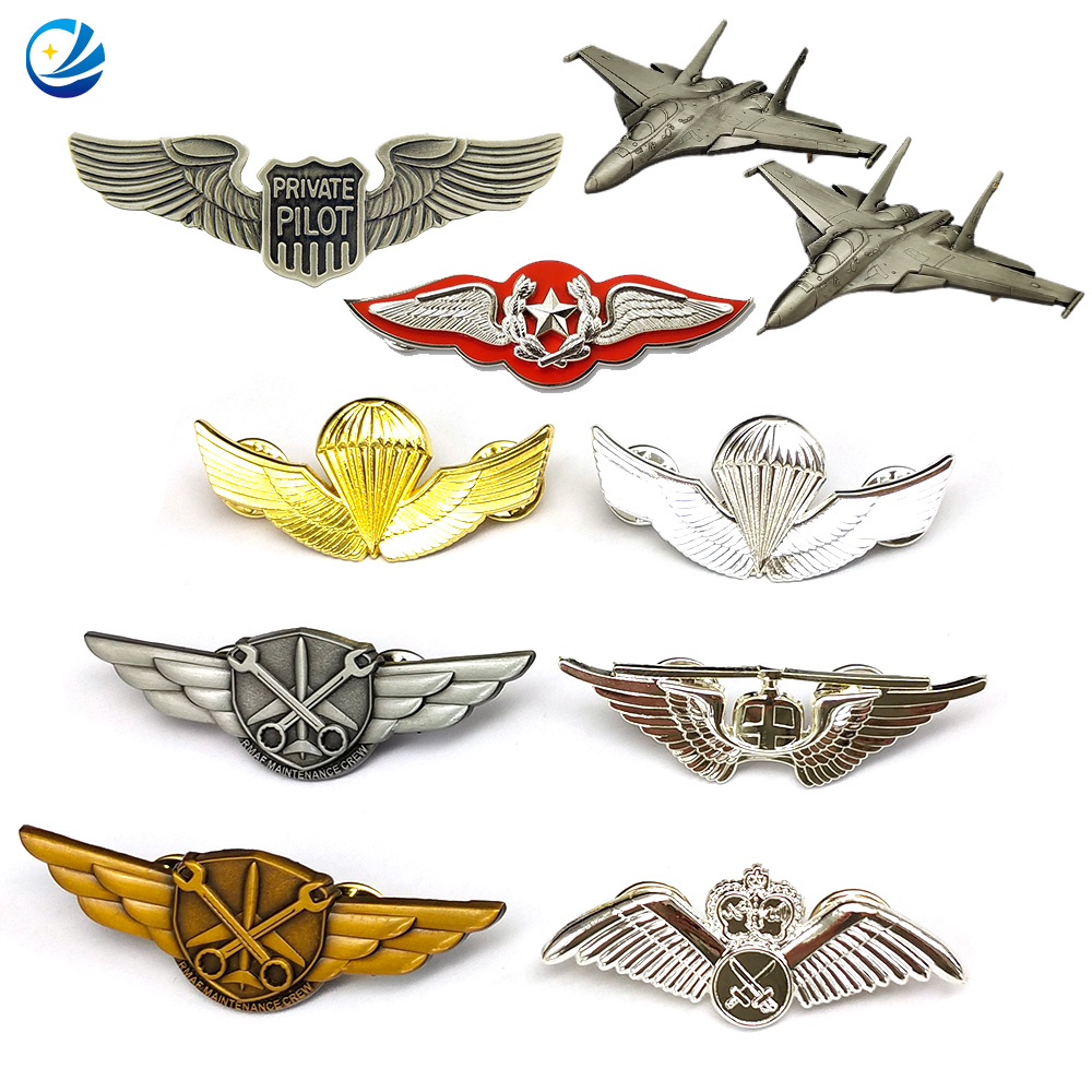 Pino de metal personalizado 3D Custom Pil Pilot Wings Pin emblema