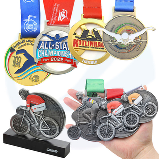 Medalha esportiva personalizada Fabricante 3D Finalizador de montanha Medalha de bicicleta de ciclismo Medalha de natação de nado de prata dourada com fita